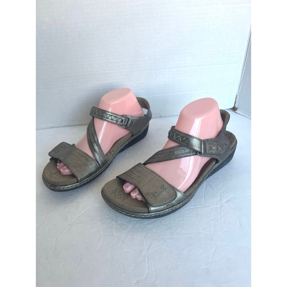 TAOS Zenith Pewter Leather Adj‎ Strappy Comfort Open Toe Gladiator Sandals Sz 10